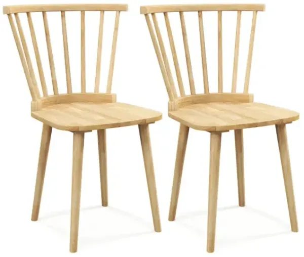 Windsor Dining Chairs Set of 2 Rubber Wood Kitchen Chairs with Spindle Back