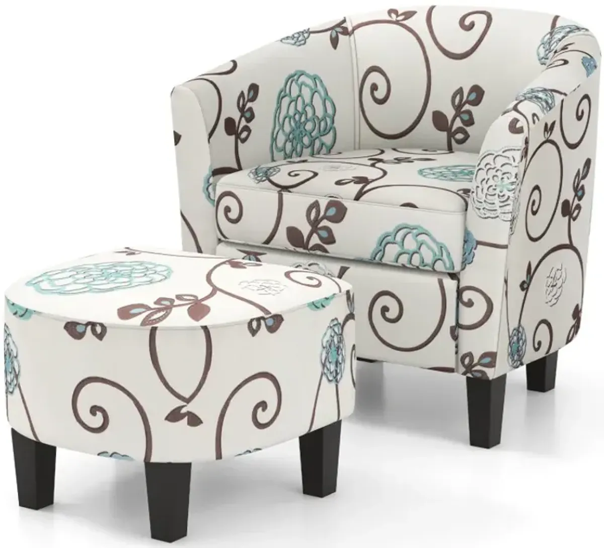 Modern Accent Tub Chair and Ottoman Set with Fabric Upholstered