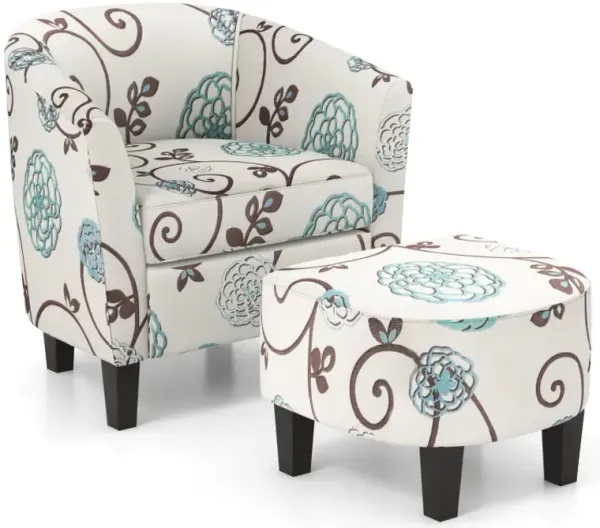 Modern Accent Tub Chair and Ottoman Set with Fabric Upholstered