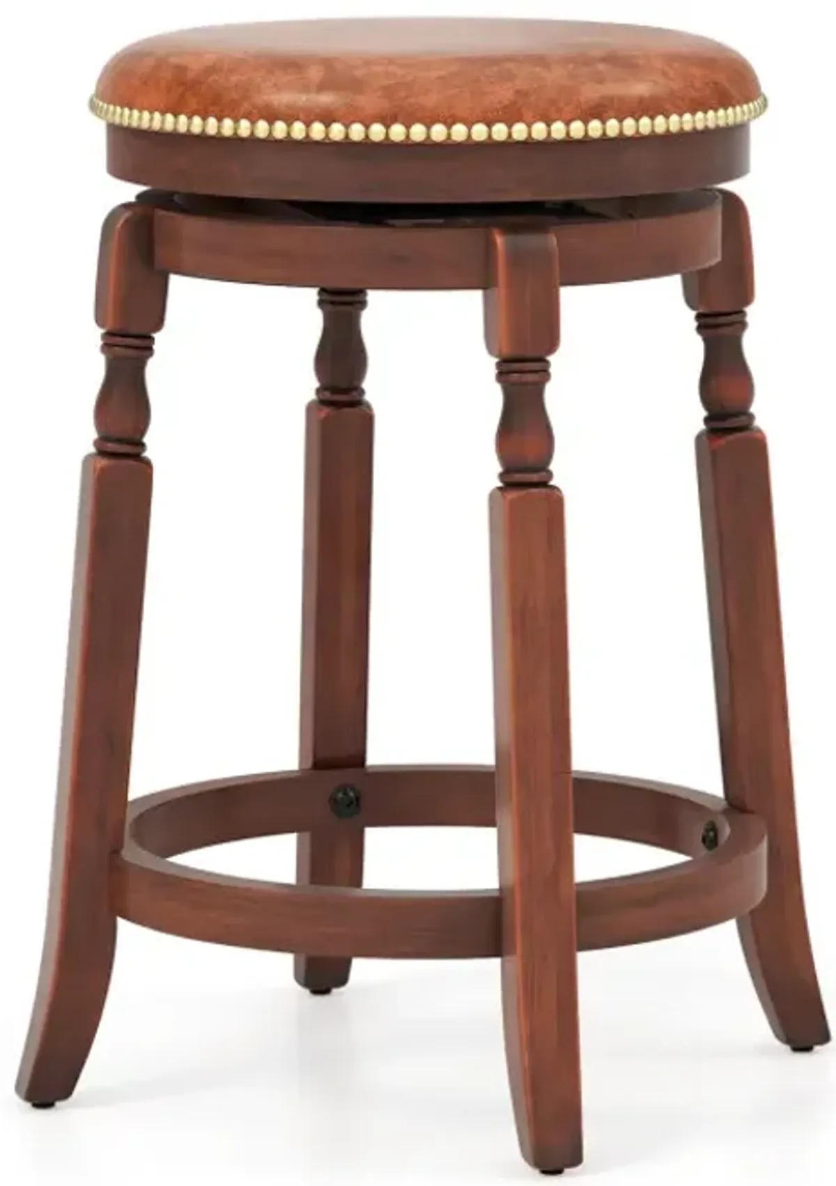 24/29 Inch Swivel Bar Stool Set of 2 with Upholstered Seat and Rubber Wood Frame