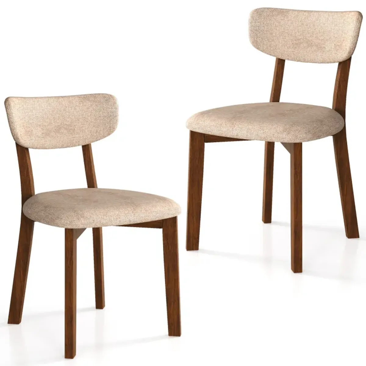 Dining Chairs Set of 2 Upholstered Mid-Back Chairs with Solid Rubber Wood Frame