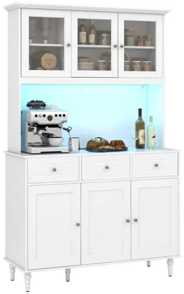 77 Inches Kitchen Pantry Storage Cabinet with LED Lights and Power Outlets