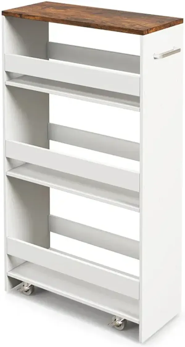 4-Tier Rolling Storage Cart Slim Kitchen Cart on Wheels with Open Shelves and Handle