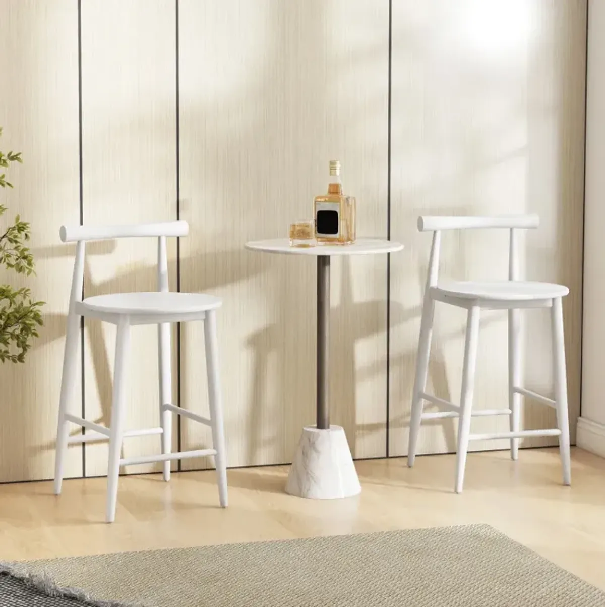 Counter Height Bar Chair Set with Acacia Wood Frame and Supporting Legs