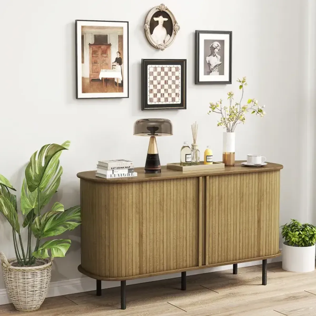 47 Inch Sideboard Buffet Cabinet with Adjustable Shelves for Kitchen Dining Room Living Room Entryway