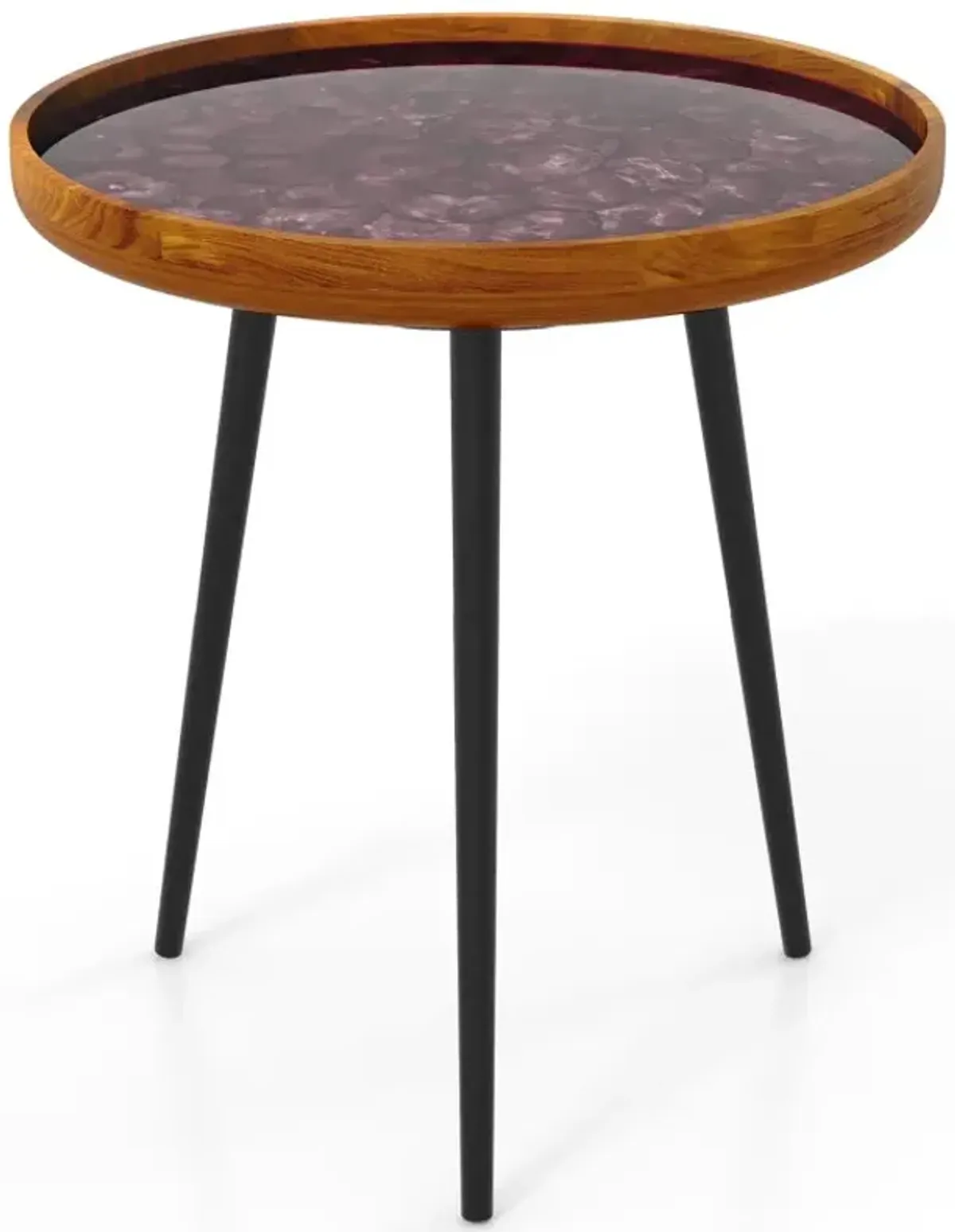 16/20 Inch Round End Table with Sea Shell Decoration and Epoxy Resin Finish-Brown