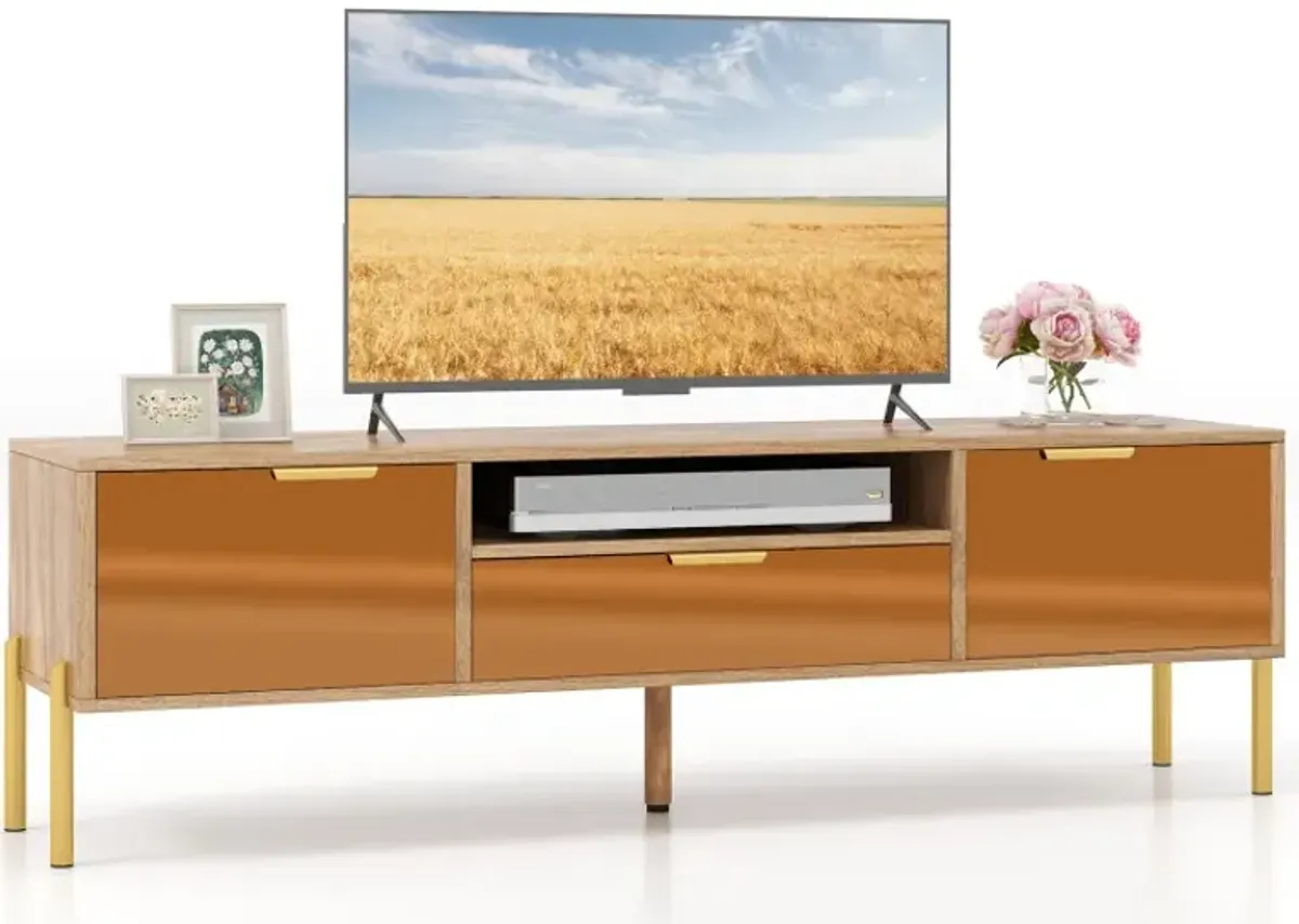 Mirrored TV Stand for TV up to 65 Inch with Spacious Tabletop and 2 Storage Cabinets