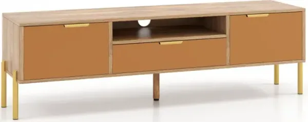 Mirrored TV Stand for TV up to 65 Inch with Spacious Tabletop and 2 Storage Cabinets