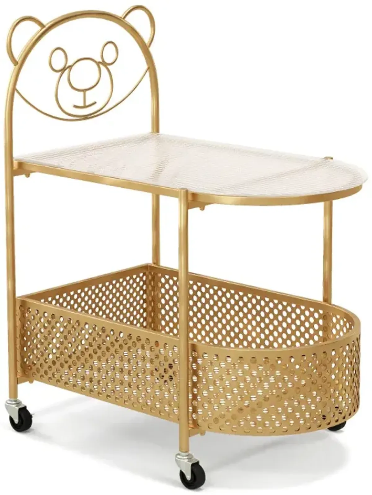 2-Tier Mobile Glass end Table with Bear Pattern