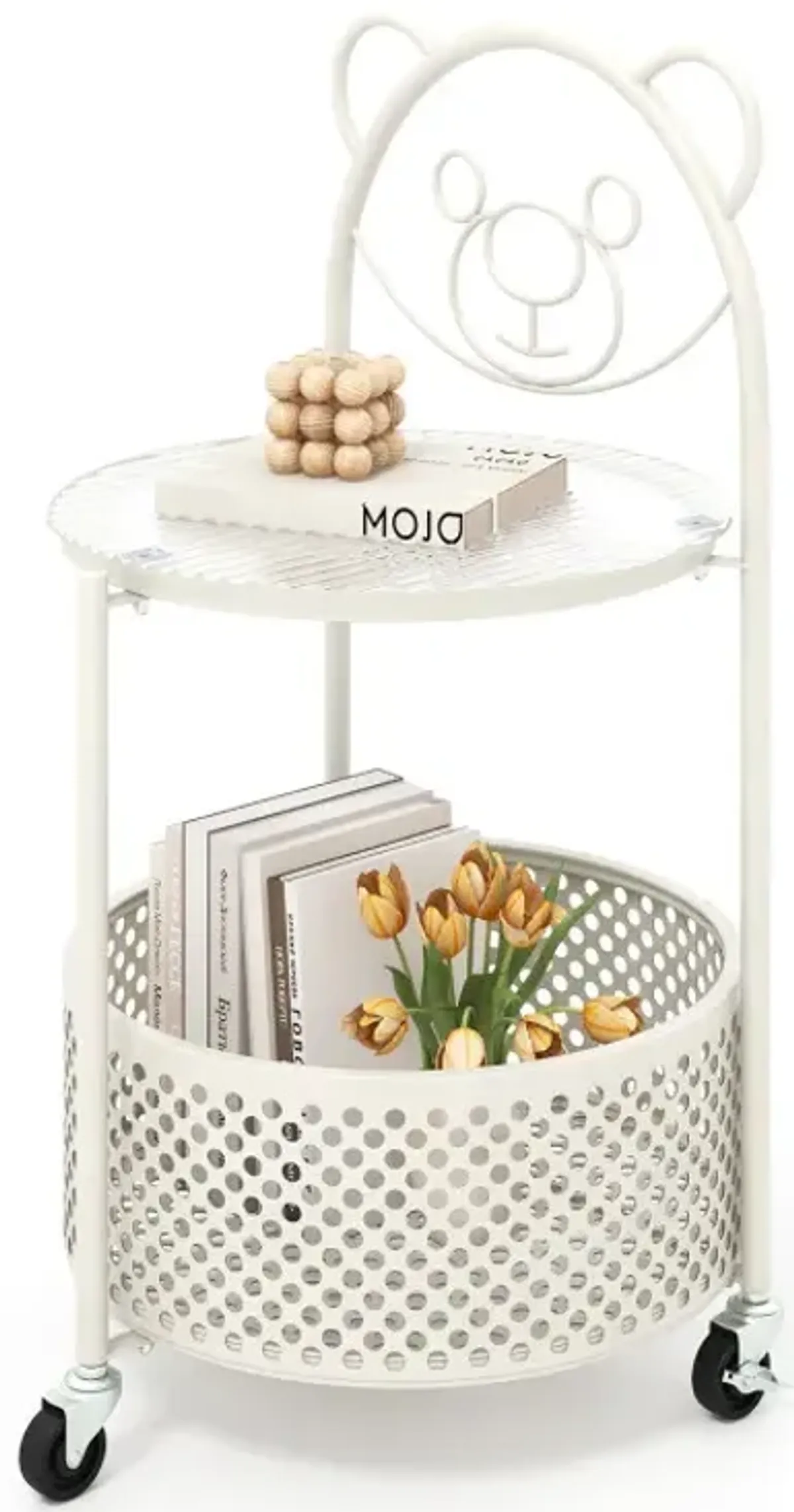 Modern Sofa Side Table on Lockable Wheels for Living Room Bedroom Study