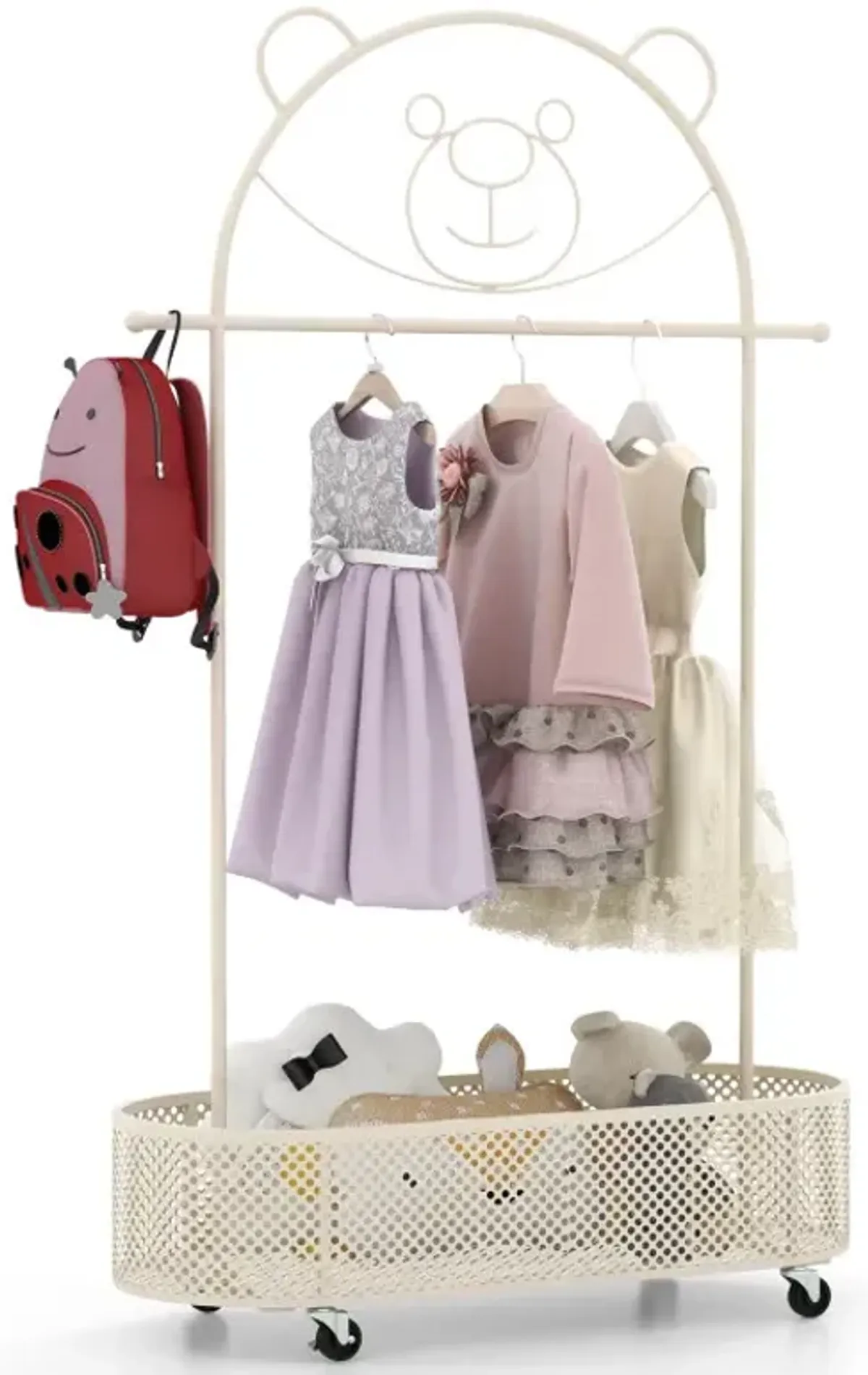 Kid Clothes Rack with 3 Adjustable Heights and Wheels