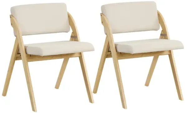 Set of 2 Folding Kitchen Dining Chairs with Rubber Wood Legs