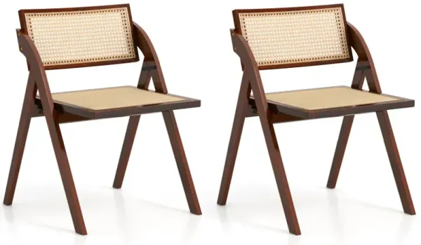 Foldable Dining Chairs Set of 2 with Woven Rattan Backrest