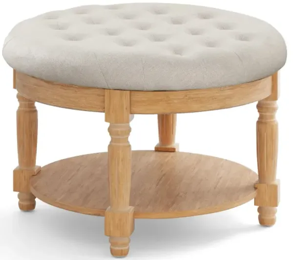 29 Inch Large Round Ottoman Coffee Table 2-Tier Upholstered Tufted Footrest Ottoman with Flip-up Top