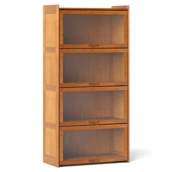 4-Tier Bamboo Bookcase with Doors for Study Room Living Room