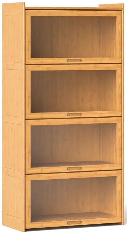 4-Tier Bamboo Bookcase with Doors for Study Room Living Room