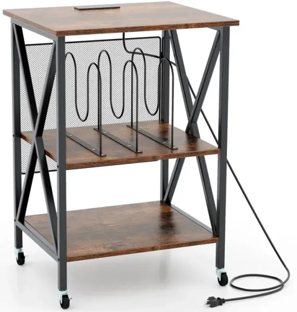 Mid-Century Record Player Stand with Built-in Charging Station