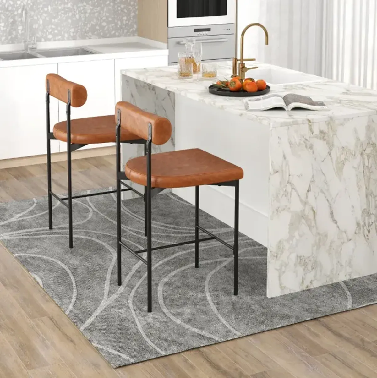 20 Inch Upholstered Bar Stools Set of 2 Counter Height Bar Chairs with Backrest