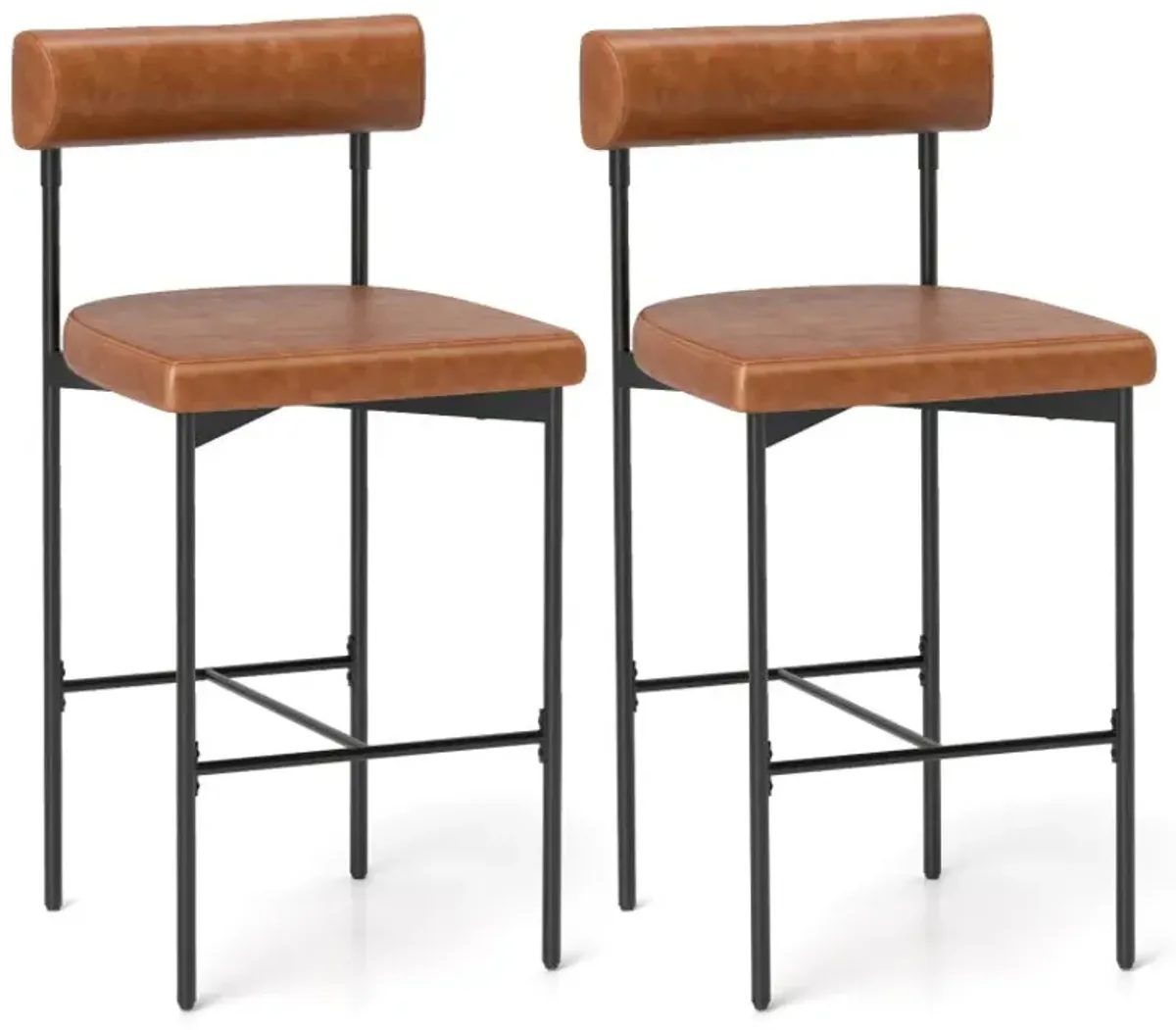 20 Inch Upholstered Bar Stools Set of 2 Counter Height Bar Chairs with Backrest