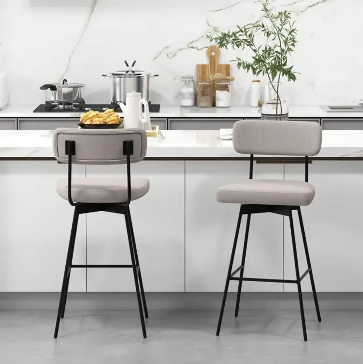 29 Inch Counter Height Upholstered Swivel Bar Stool Set of 2