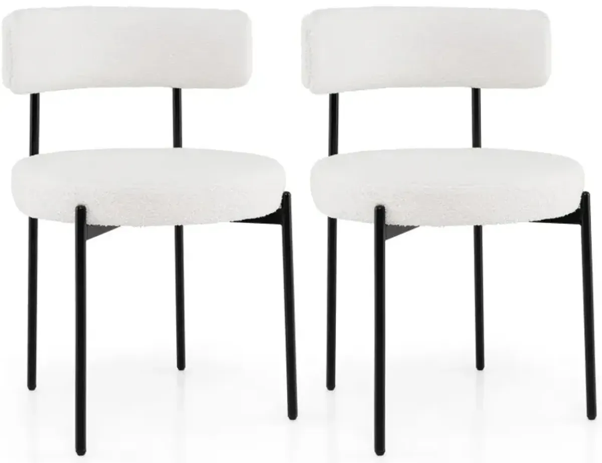 Boucle Dining Chair with Curved Backrest and Metal Legs Set of 2