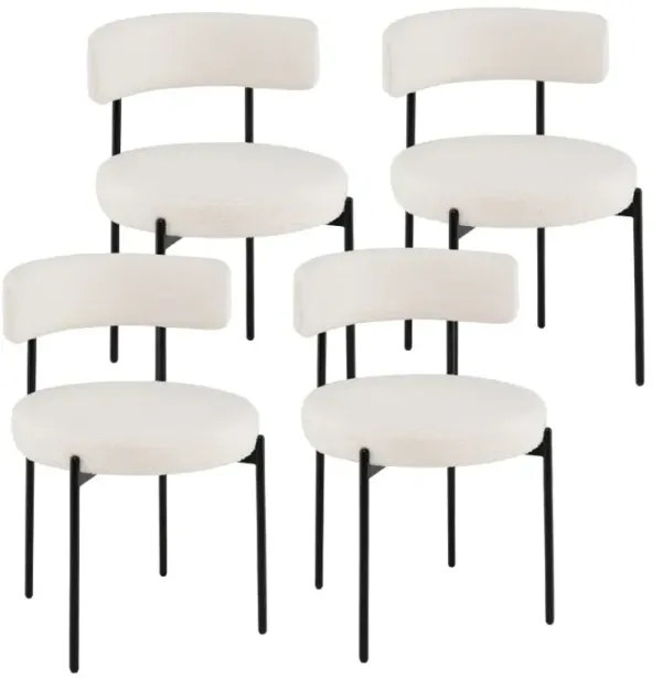 Boucle Dining Chair with Curved Backrest and Metal Legs Set of 4