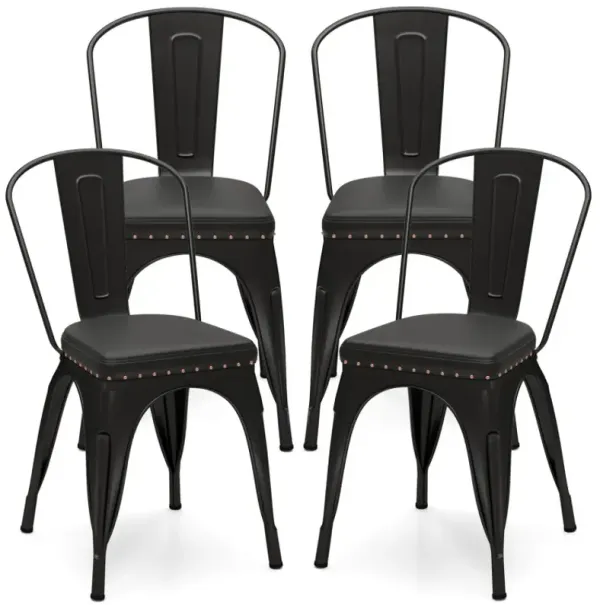 Metal Dining Chair Set of 4 Stackable Kitchen Chairs with Removable Backs and PU Leather Cushioned Seat