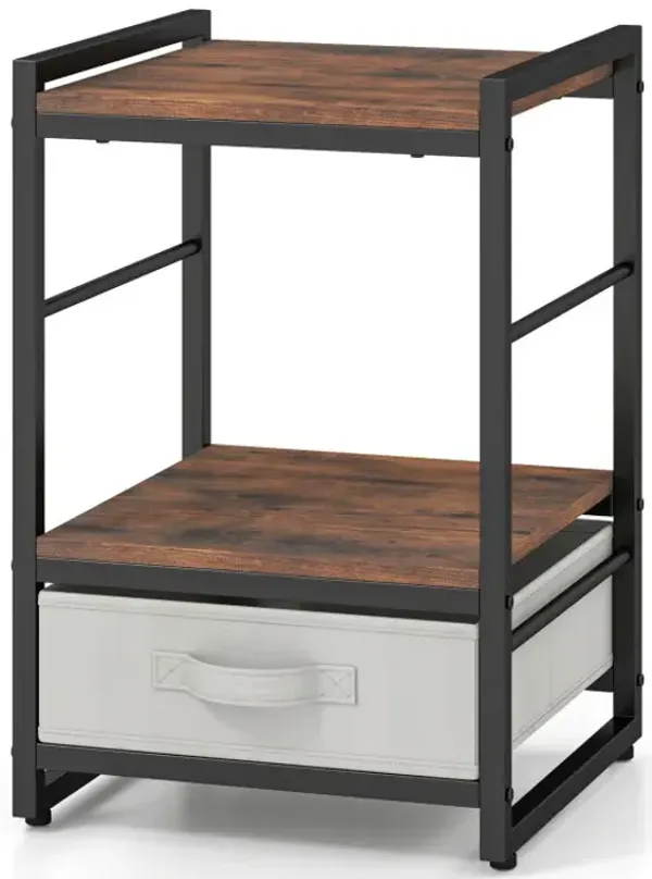 Nightstand Industrial Bedside Table with Open Storage Shelf and Fabric Drawer