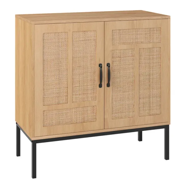 Boho Storage Cabinet with Asymmetrical Pattern Doors for Kitchen