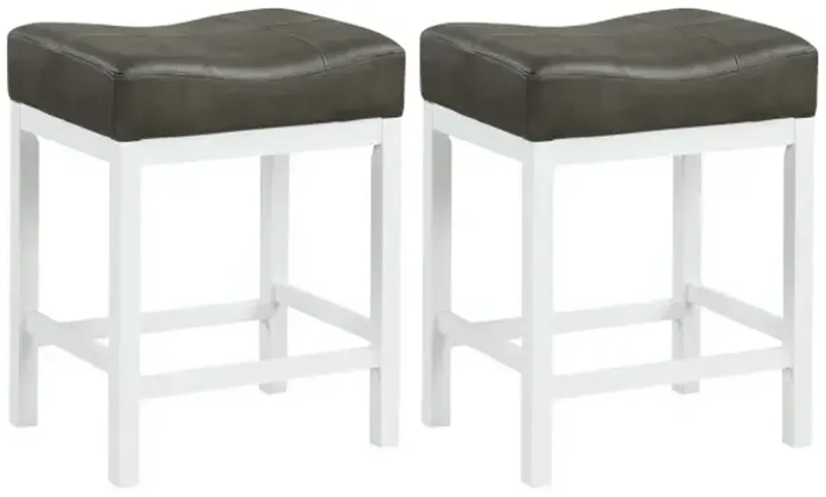 24.5 Inches Linen Fabric Saddle Stools Set of 2 with Cushioned Seat