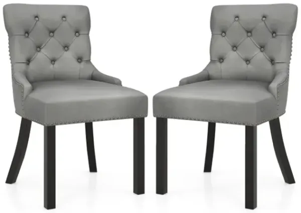 Upholstered Dining Chairs Set of 2 Tufted Wingback Chairs with Rubber Wood Legs