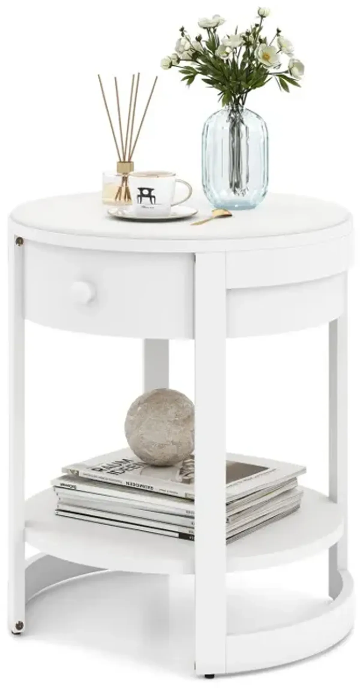 2-Tier Round End Table Mid Century Modern Nightstand