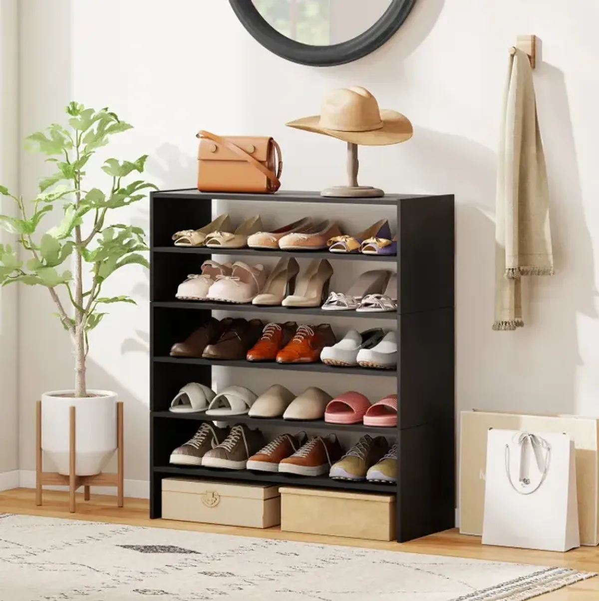 6-tier Shoe Rack with Anti-tipping Device for Entryway