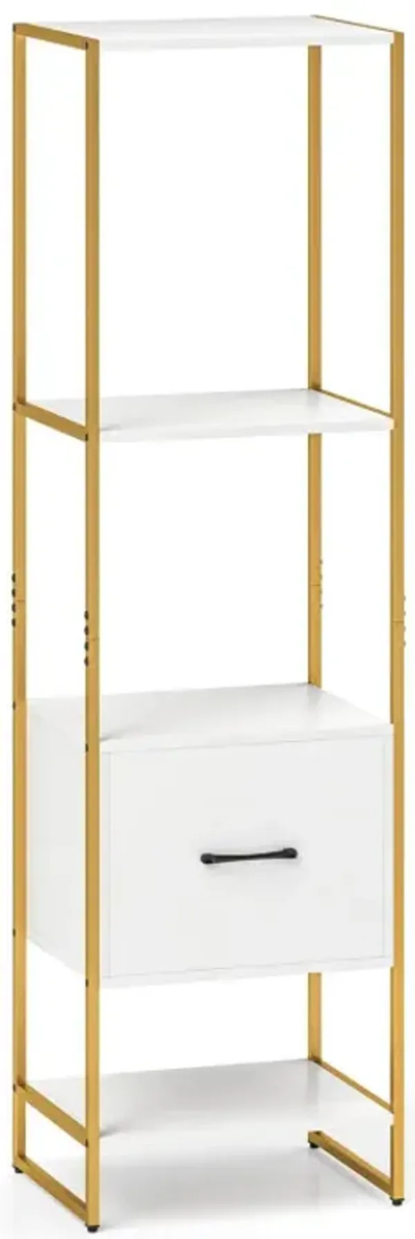 5-Tier Narrow Bookcase with 4 Open Shelves and Storage Drawer