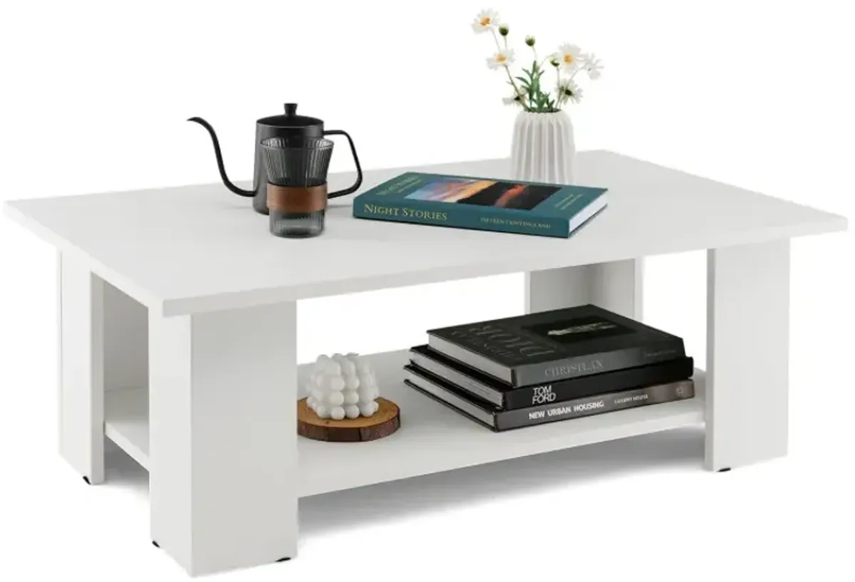 Large 41 Inch 2-tier Wooden Modern Coffee Table with Storage Shelf
