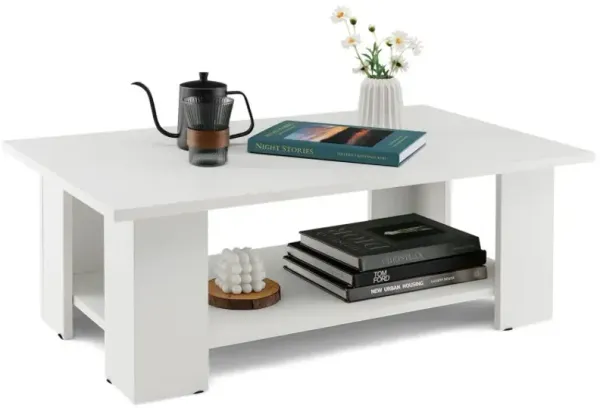 Large 41 Inch 2-tier Wooden Modern Coffee Table with Storage Shelf
