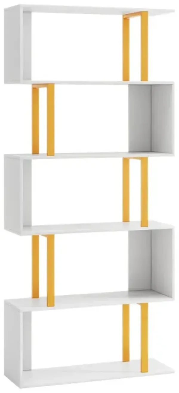 5-Tier/6-Tier Geometric Bookcase with Metal Frame and Anti-tipping Kits