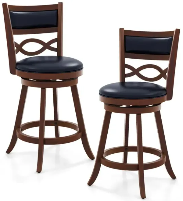 Bar Stools Set of 2 with Rubber Wood Frame and Faux Leather Upholstered Seat