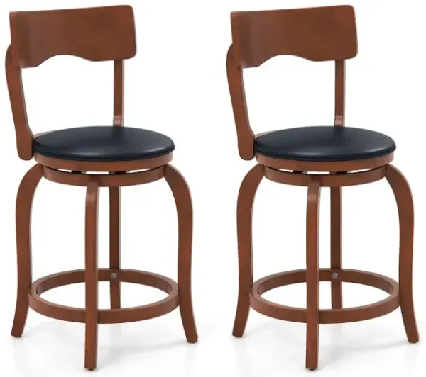 Swivel Bar Stools Set of 2 with Rubber Wood Frame and Upholstered Seat