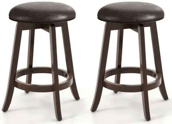 Set of 2 24/29 Inch Upholstered PU Leather Bar Stool with 360° Swivel Round Seat
