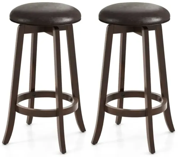 Set of 2 24/29 Inch Upholstered PU Leather Bar Stool with 360° Swivel Round Seat