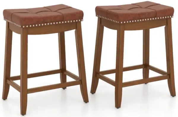 25/29 Inch Set of 2 Upholstered PU Leather Bar Stools with Saddle Seat
