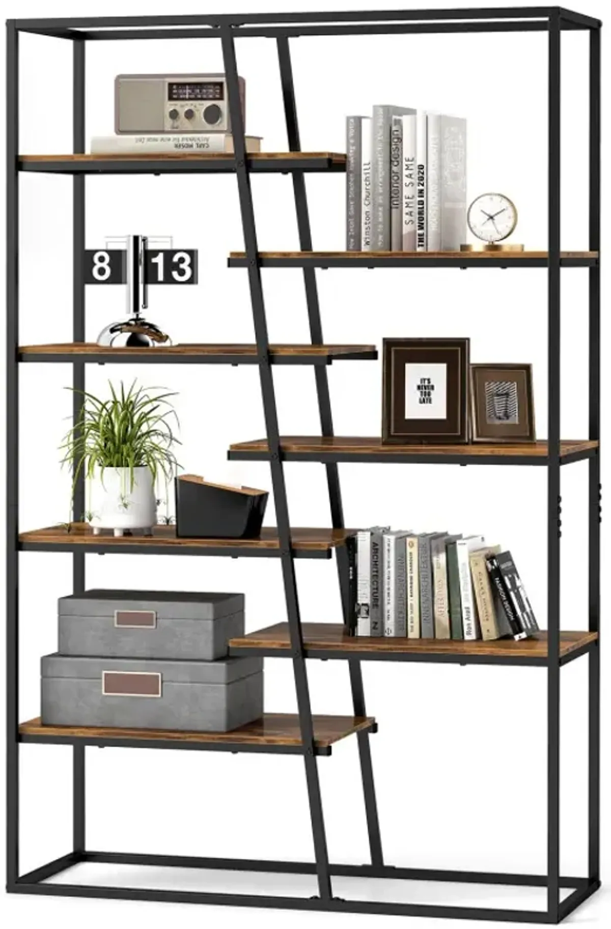 71-Inch 7-Tier Industrial Etagere Bookcase with Heavy-duty Metal Frame