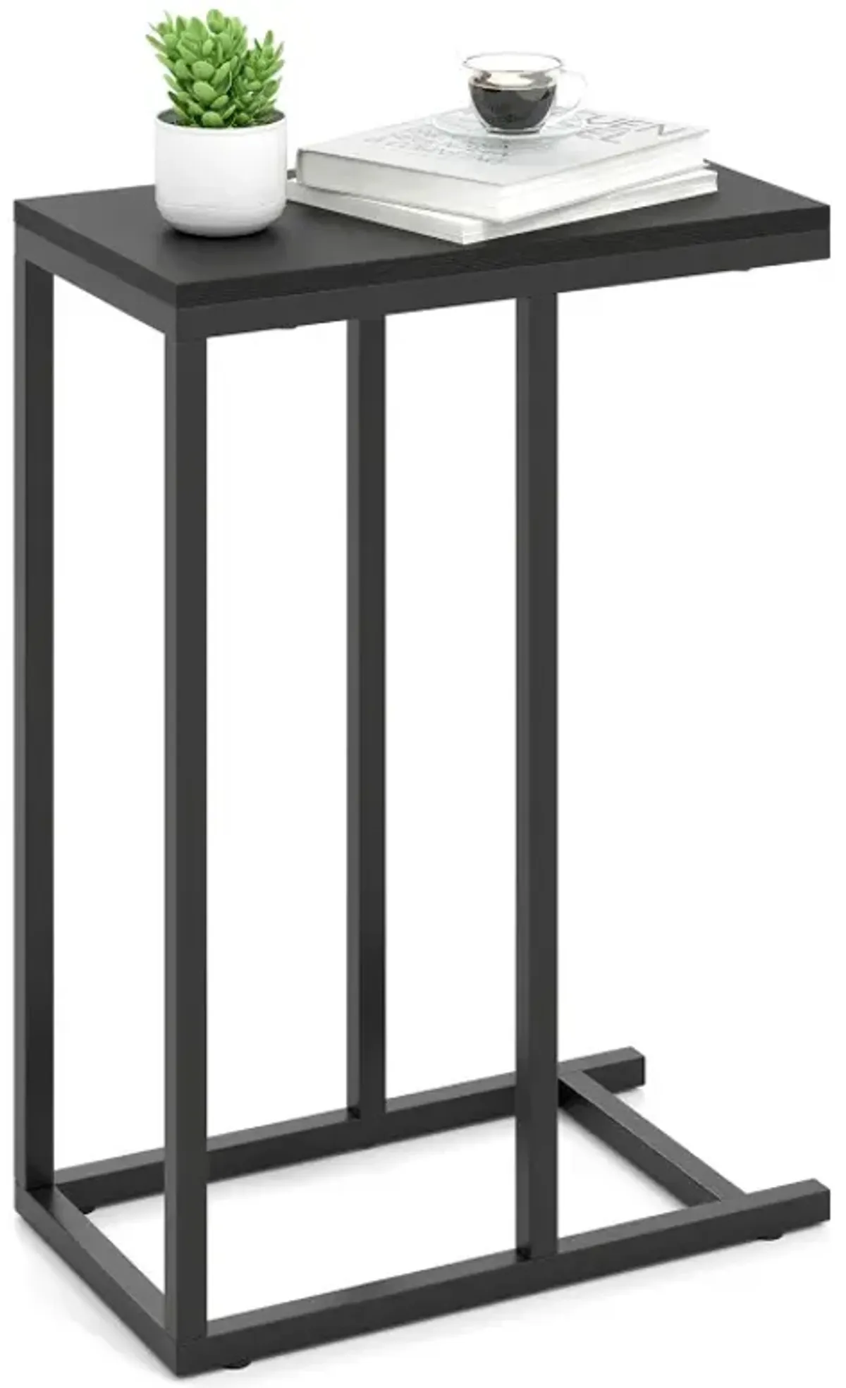 C-shaped Side Table with Heavy-duty Metal Frame