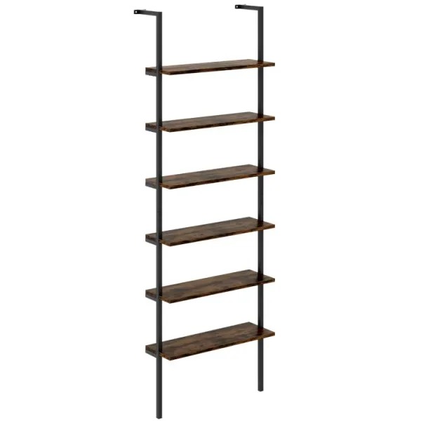 6-tier Ladder Shelf 72 Inches Industrial Wall Mounted Bookshelf