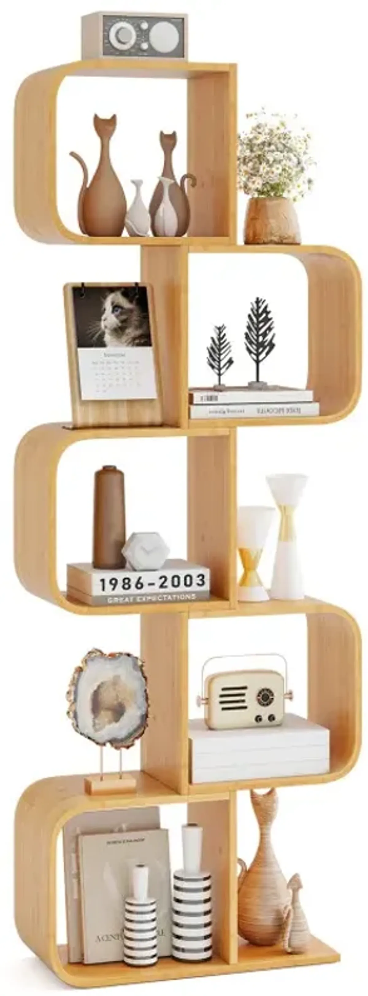 5-Tier S-Shaped Bookcase with 5 Open Cubes for Living Room
