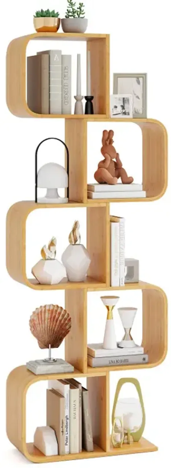 5-Tier S-Shaped Bookcase with 5 Open Cubes for Living Room