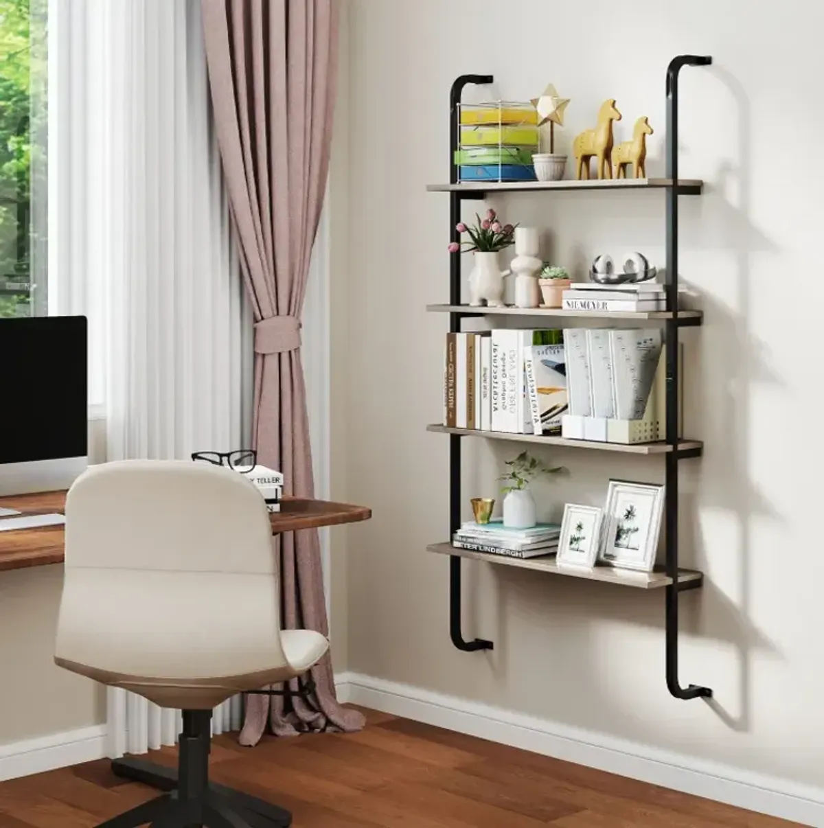 4-Tier Industrial Pipe Shelving with Metal Frame for Living Room Kitchen
