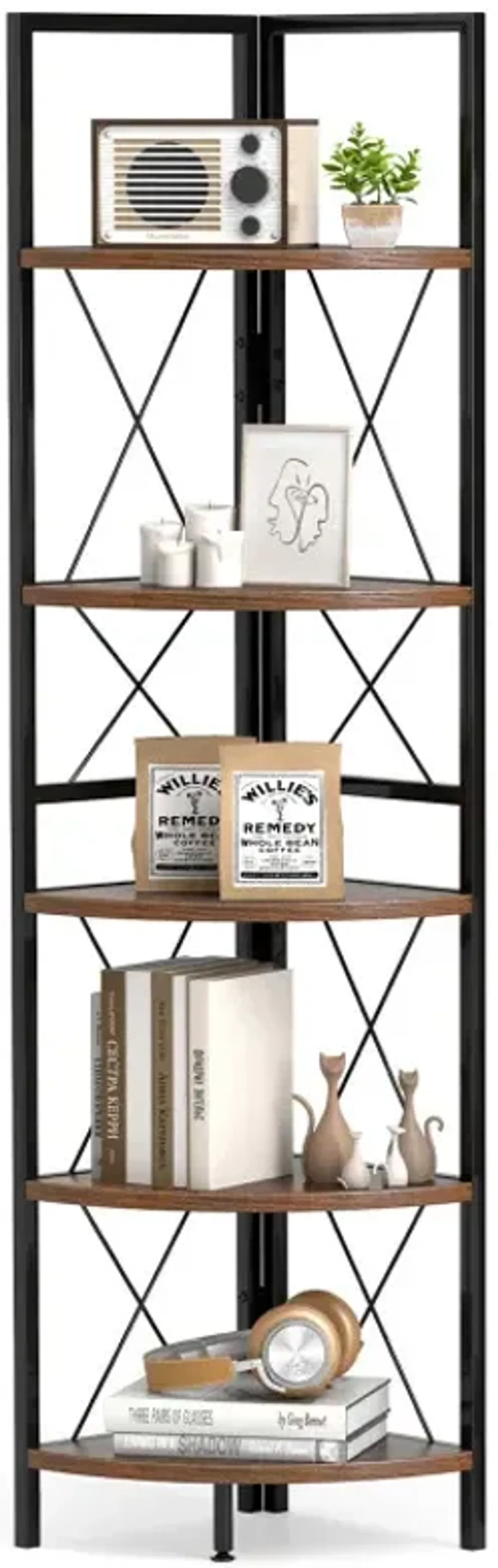 5-Tier Freestanding Corner Shelf 63 Inch Tall Storage Rack