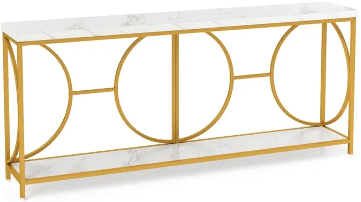 2-Tier Faux Marble Top Console Table with Storage Shelf